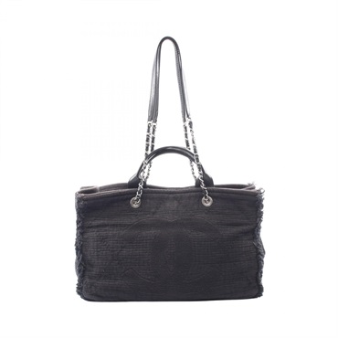 CHANEL COCO Mark Large Shopping Chain Shoulder Tote Bag A57180 Fabric Black Used