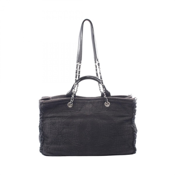 CHANEL COCO Mark Large Shopping Chain Shoulder Tote Bag A57180 Fabric Black Used
