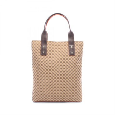 CELINE Macadam Square Tote Handbag canvas leather Beige Brown Used Women