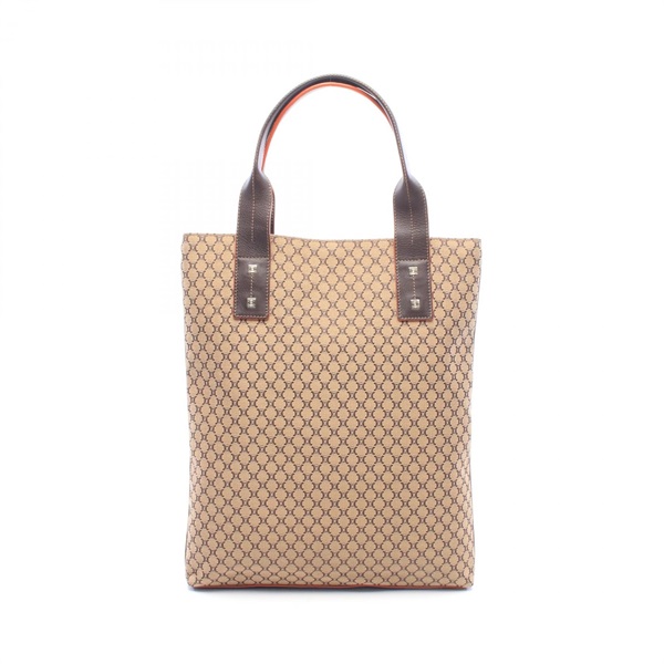 CELINE Macadam Square Tote Handbag canvas leather Beige Brown Used Women
