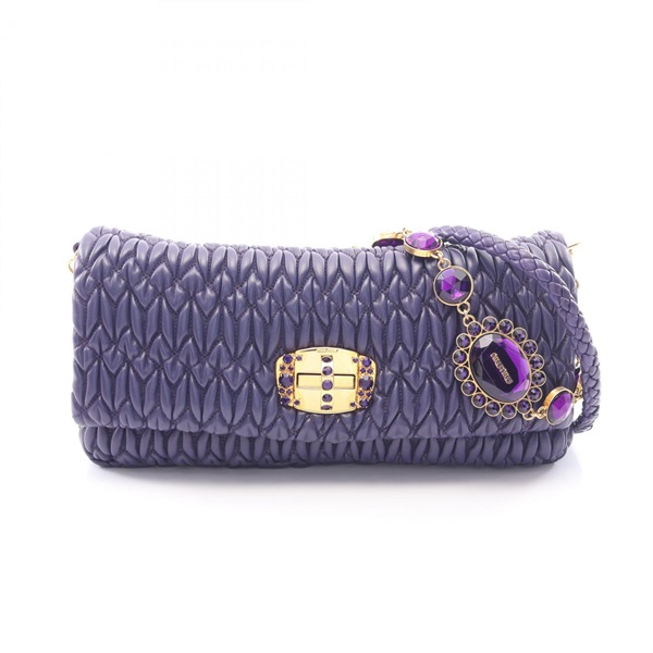 Miu Miu NAPPA CRYSTAL Matelasse Shoulder Handbag leather Purple Used Women