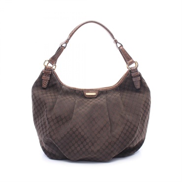 CELINE Macadam Shoulder Handbag canvas leather Brown Used Women