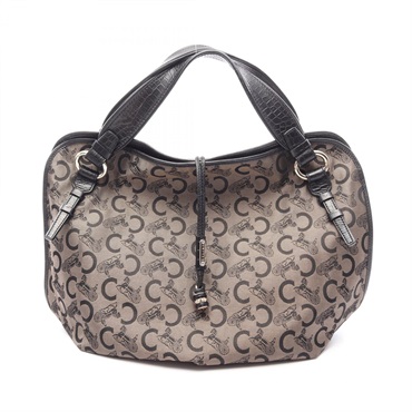 CELINE Bittersweet C Sulky Large Shoulder Handbag canvas leather Brown Used