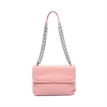 BOTTEGA VENETA Intrecciato Chain Shoulder Bag leather Pink Used Women