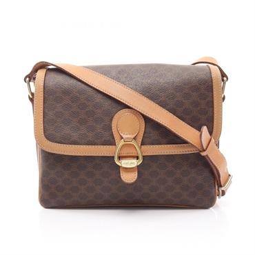 CELINE Macadam Shoulder crossbody Bag canvas leather Brown camel Used Women
