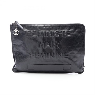 CHANEL COCO Mark business clutch bag leather Black Used Women