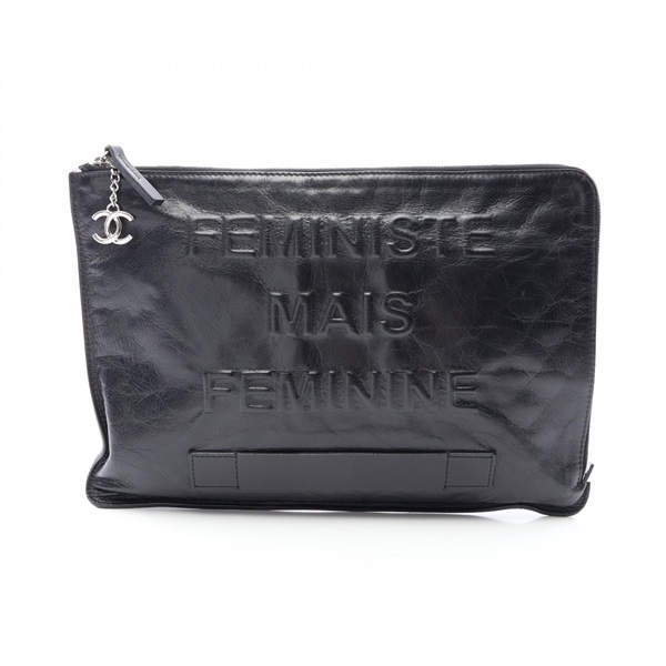 CHANEL COCO Mark business clutch bag leather Black Used Women