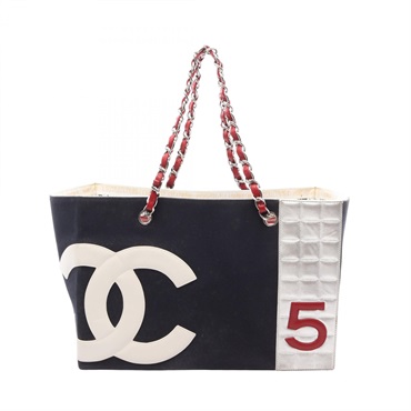 CHANEL No.5 Chocolate Bar COCO Mark Chain Tote Shoulder Bag canvas leather Used