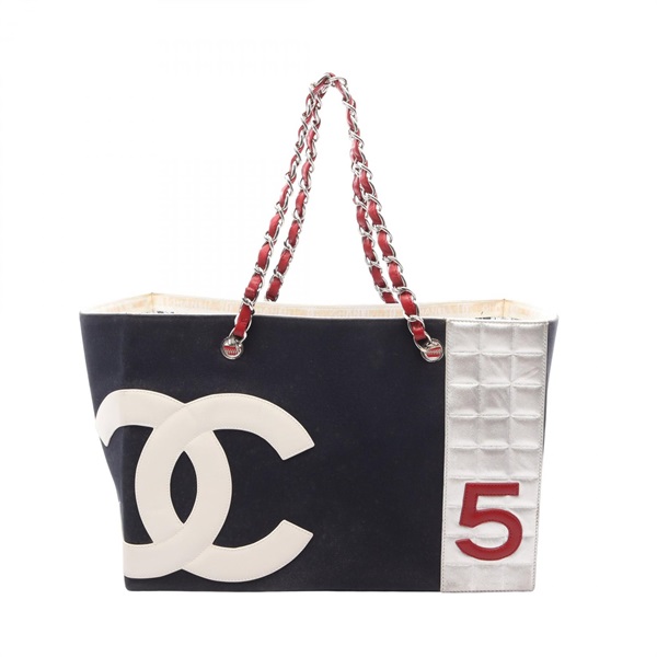 CHANEL No.5 Chocolate Bar COCO Mark Chain Tote Shoulder Bag canvas leather Used