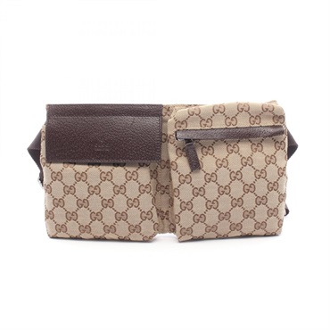 GUCCI GG canvas Waist Belt Bum Bag 28566 canvas leather Beige Brown Used unisex