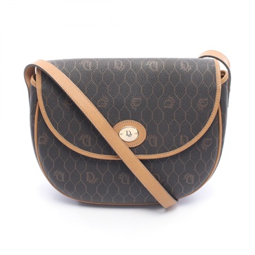 Christian Dior Honeycomb Shoulder crossbody Bag canvas leather Black Brown Used
