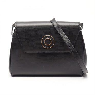 CELINE Circle logo Shoulder crossbody hand Bag leather Black Used Women
