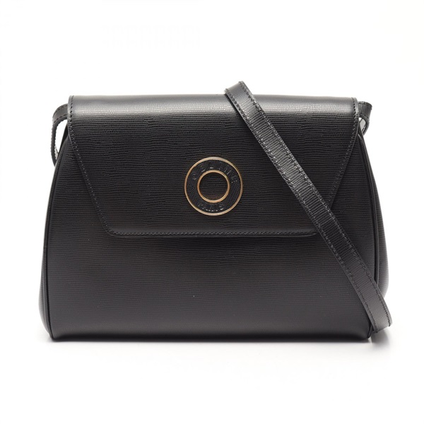 CELINE Circle logo Shoulder crossbody hand Bag leather Black Used Women