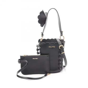 Miu Miu Bucket Bag Flower Shoulder Crossbody Handbag 5BE012 leather Black Used