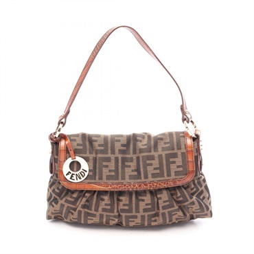 FENDI Zucca Shoulder hand Bag 8BR445 canvas leather Brown Black Used Women