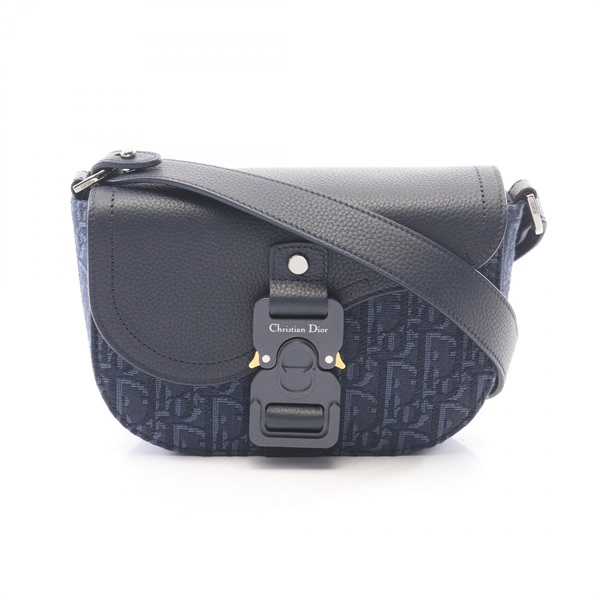 Christian Dior Saddle Mini Messenger Flap Shoulder Bag canvas leather Navy Used