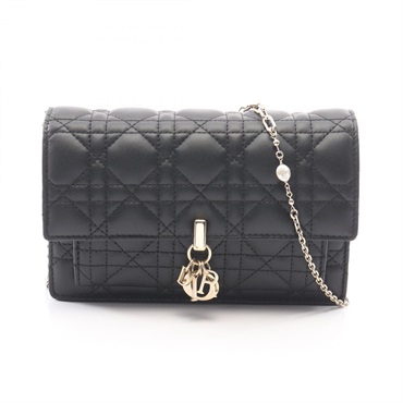 Christian Dior My Dior Daily Chain Pouch Cannage Shoulder Bag leather Black Used