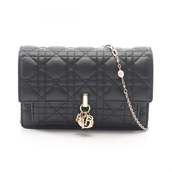 Christian Dior My Dior Daily Chain Pouch Cannage Shoulder Bag leather Black Used