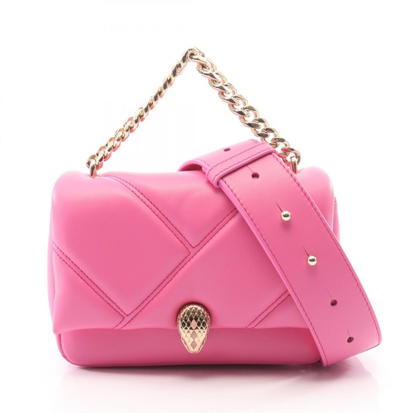 BVLGARI Serpenti Cabochon Mini Shoulder Crossbody Handbag leather Pink Used