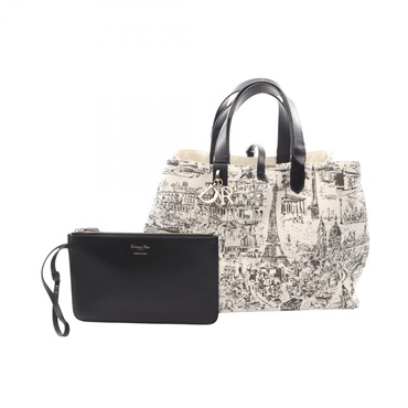 Christian Dior Toujours Large Tote hand Bag M2820OZBT canvas leather White Black