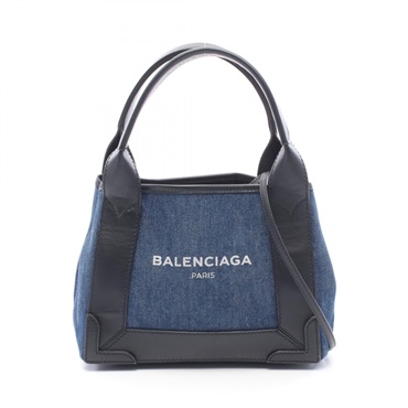 BALENCIAGA Navy Cabas XS shoulder crossbody Handbag 390346 denim leather used
