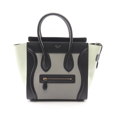 CELINE Luggage micro shopper Tote hand Bag leather Black Gray Green Used Women