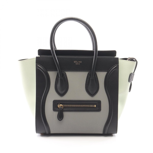 CELINE Luggage micro shopper Tote hand Bag leather Black Gray Green Used Women