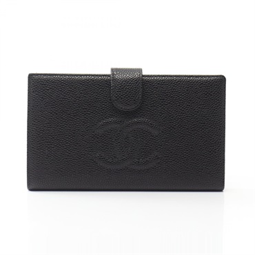 CHANEL COCO Mark Bifold Purse Wallet A13498 Grained Calf leather Black GHW Used