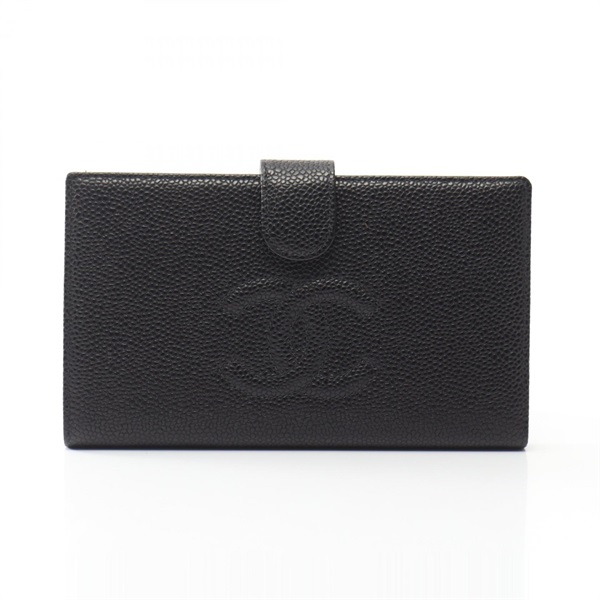 CHANEL COCO Mark Bifold Purse Wallet A13498 Grained Calf leather Black GHW Used