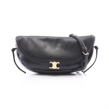 CELINE Little Half Moon Soft Triomphe Shoulder Bag L1037377838NO leather BK NEW