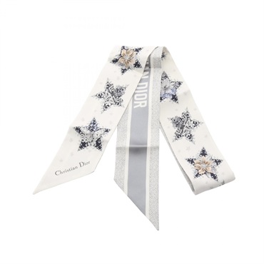 Christian Dior Mitzah LUCKY STAR Ribbon Scarf Wrap Stole silk White Gray Used