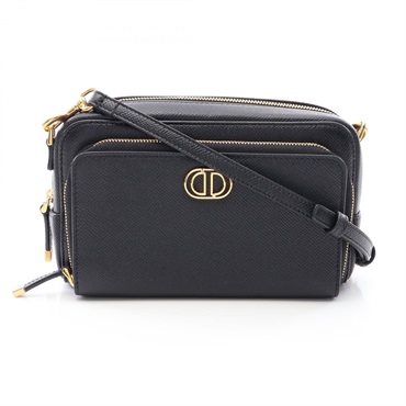 Christian Dior Caro double pouch crossbody Shoulder Bag S7431UBAE leather Black