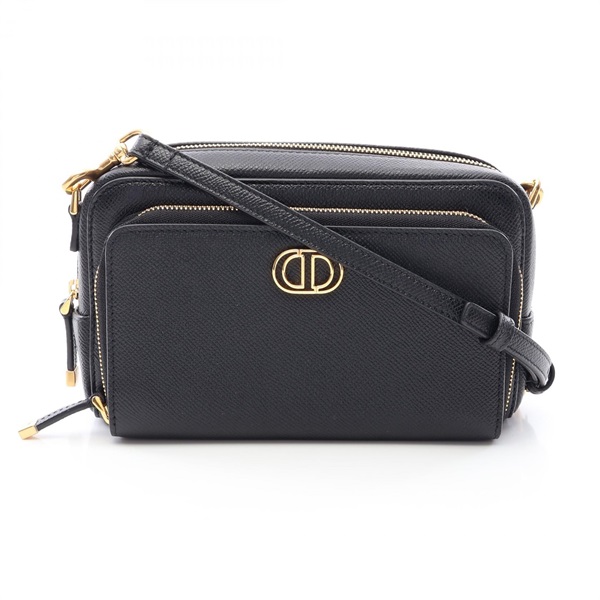 Christian Dior Caro double pouch crossbody Shoulder Bag S7431UBAE leather Black