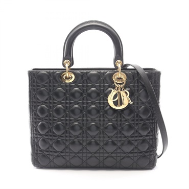 Christian Dior Lady Dior Large Cannage shoulder tote Handbag leather Black Used