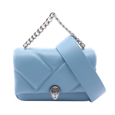 BVLGARI Serpenti Cabochon Shoulder Crossbody Handbag leather Blue Used Women