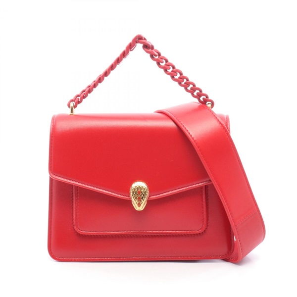 BVLGARI Serpenti Forever shoulder crossbody chain Handbag leather Red Used Women