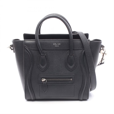 CELINE Luggage Nano Shopper Shoulder Crossbody Handbag leather Black Used Women