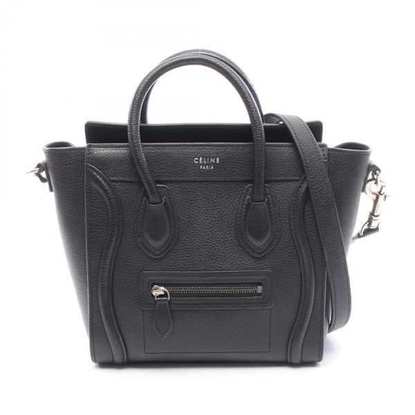 CELINE Luggage Nano Shopper Shoulder Crossbody Handbag leather Black Used Women
