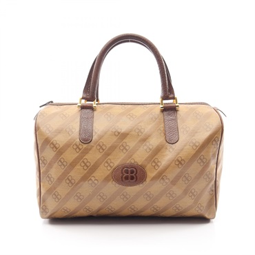 BALENCIAGA BB Monogram Tote hand Bag canvas leather Beige Brown Used Women