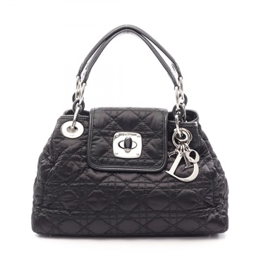 Christian Dior Charming Rock Cannage Handbag Nylon leather Black Used Women