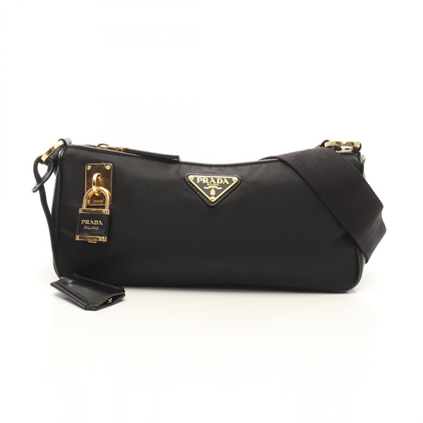 PRADA Re-Nylon TESSUTO＋VITELLO Shoulder Crossbody Bag Leather Black Used Women