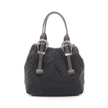 Christian Dior Trotter Tote shoulder Bag canvas leather Black Gray Used Women