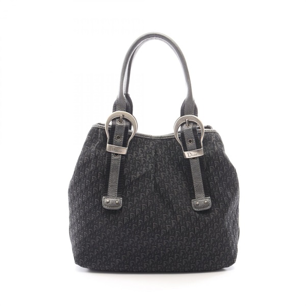 Christian Dior Trotter Tote shoulder Bag canvas leather Black Gray Used Women