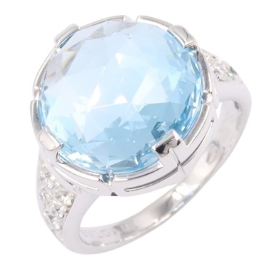 BVLGARI Parentesi Cocktail Blue Topaz Diamond Ring 18KWG Used Women US size #6