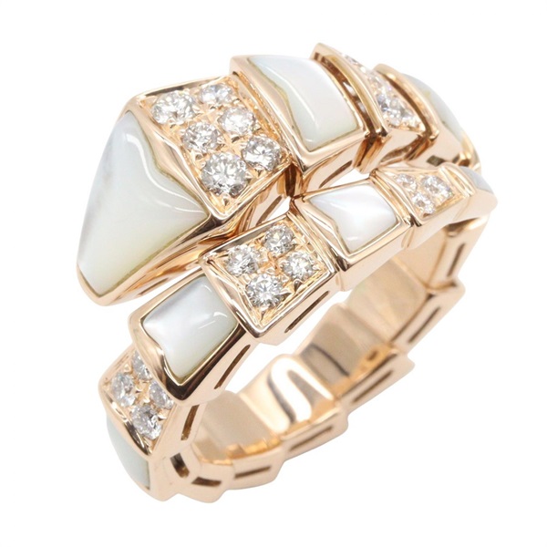 BVLGARI Serpenti Mother of Pearl Diamond Ring 18KRG Gold Used Women US #6.5 #XL