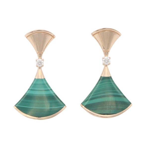 BVLGARI Divas Dream Malachite Diamond Pierced Earrings 18KRG Pink Rose Gold Used Women