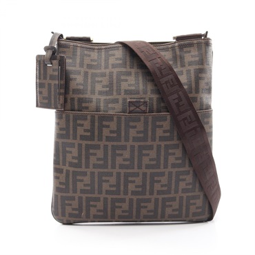 FENDI Zucca Shoulder Crossbody Bag 7VA207 PVC coated canvas Brown Black Used