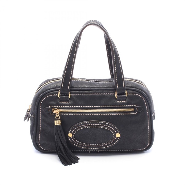 LOEWE Madrid Anagram Tassel Zippered Handbag leather Black Used Women