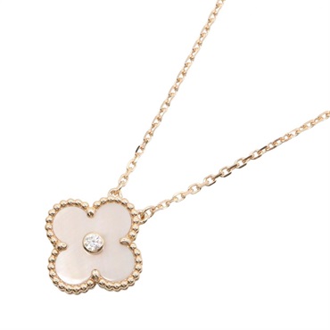 Van Cleef & Arpels Vintage Alhambra Necklace 18KPG Gold Mother of pearl Diamond