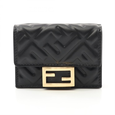 FENDI Baguette Tri-fold Compact Wallet Purse 8M0395AAJDF0KUR leather Black NEW